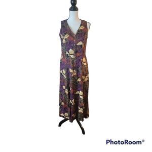 Coco Blanco Vintage Colorful, Floral  Button Up Maxi Dress. Size 8.